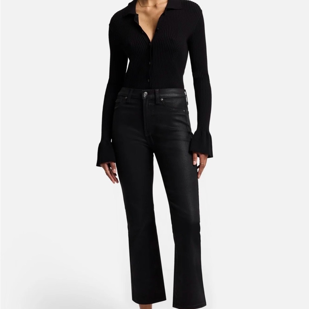 7 For All Mankind high waist slim kick in black coated denim 28